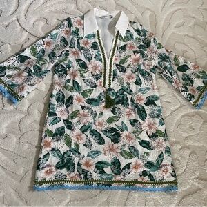 English Factory Green and Pink Bell Sleeve Sheath Dress